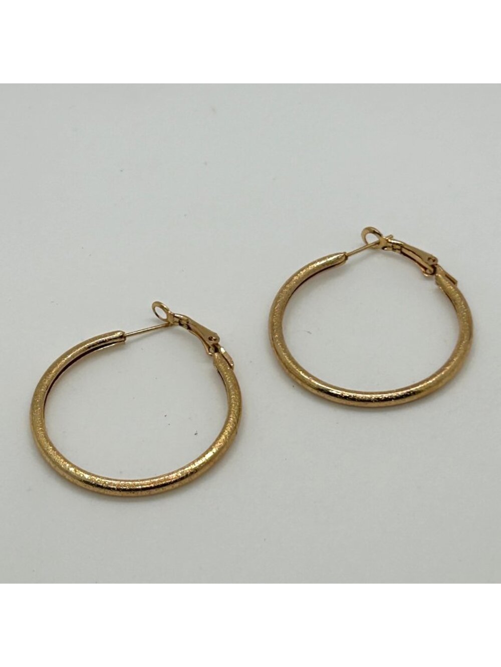 Vintage Gold Tone Hoop Earrings Large Textured  Pierced French Clips Round